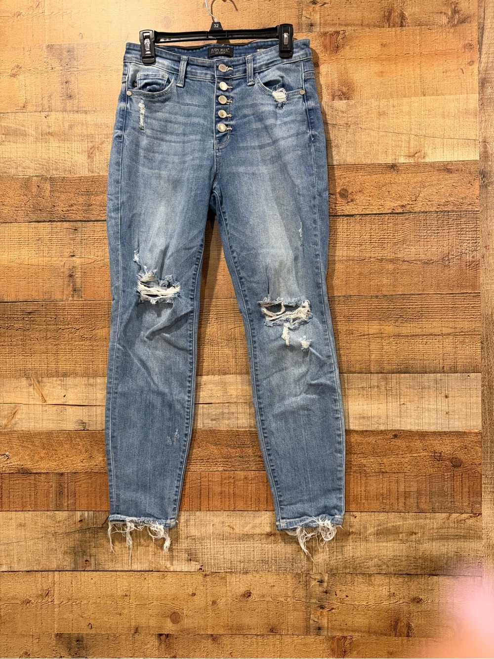 Judy Blue Boyfriend Blue Jeans High-Rise Button-Fly Distressed-Size 5